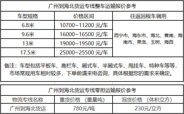 成都到海北物流整车零担价格报价