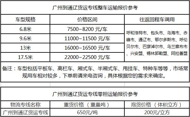 成都到通辽物流整车零担价格报价